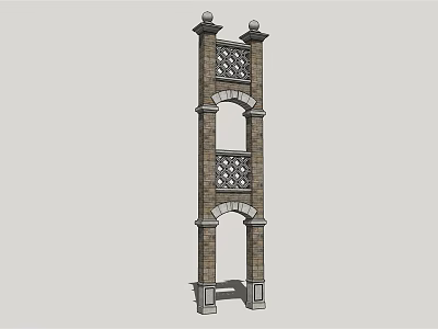 Classic Entrance Gate With Stone Brick Structure Ornate Pillars And Decorative Patterns 3d model