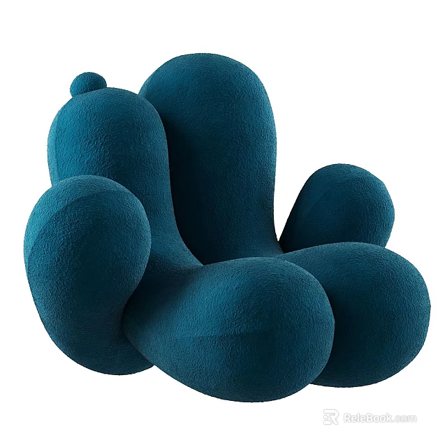 Teal Plush Bean Bag Chair With Rounded Curved Design And Soft Comfortable Fabric 3d model 
