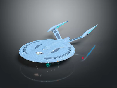 Blue Sci Fi Spaceship Model With Disc Shaped Body Engine Wings And Reflective Surface 3d model