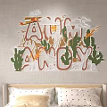 Modern Bedroom Wall Decor With AIM AWAY Lettering Cactus Airplane And Clouds Design