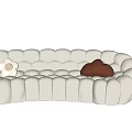 White Sectional Sofa with Curved Design Soft Fabric Flower Ornament and Brown Cushions