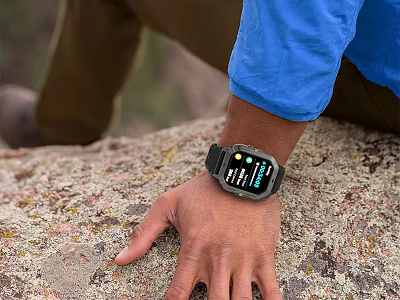 Smart Watch With Digital Display Worn On Wrist During Outdoor Activity On Rock 3d model