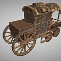 Vintage Wooden Horse-Drawn Carriage With Canopy Large Wheels And Classic Railing Design