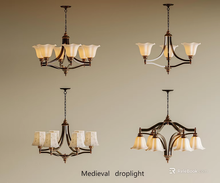 Various Medieval Chandelier Designs with Classic Style and Decorative Elements 3d model 