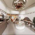 Elegant Modern Dessert Shop Interior With Glass Display Case And Comfortable Seating Area