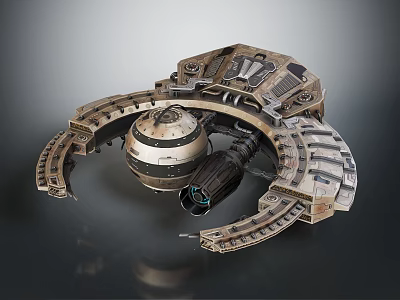 Industrial Design Spacecraft Featuring Circular Ring Structure Central Spherical Module And Metallic Mechanical Components 3d model