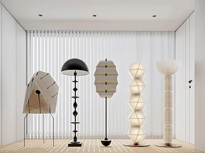 Stylish Modern Floor Lamps With Unique Designs In Minimalist Interior Space 3d model