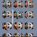 Animal Wall Decor Featuring 20 Cute Panda Figurines In Ethnic Costumes