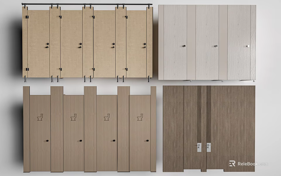 Modern Wooden Room Dividers With Folding Doors And Panel Design In Various Tones 3d model 