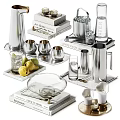 Elegant Silver Cups with Ice Cubes Trays and Pears on Books in Home Decor