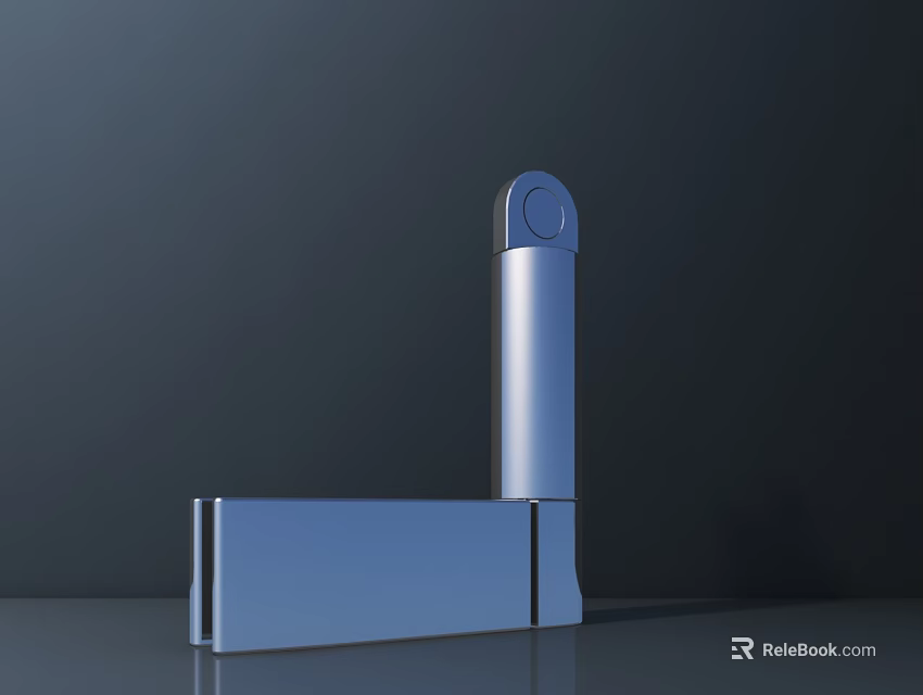Modern Sleek Metallic Door Handle Featuring Cylindrical Design And Rectangular Base 3d model 