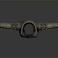 Stitched Leather Household Gear With Blue Translucent Top Metallic Arm Extensions And Small Green Lights
