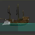 Vintage Wooden Ship With Sails Ropes And Classic Design On Ocean Waves