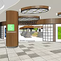 Shopping Mall Hall Interior Featuring Supermarket Vegetable Section Columns Stairs And Checkerboard Floor