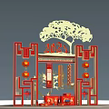 2023 Chinese New Year Decorative Structure With Red Lanterns And Knots 3d model