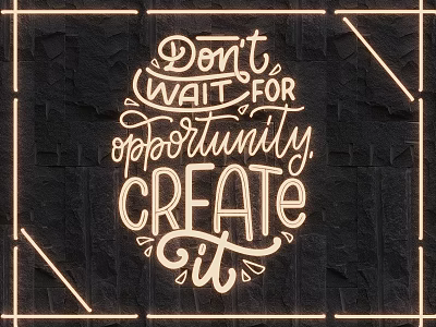 Neon Framed Lighting Combination With Handwritten Inspirational Quote On Black Stone Wall 3d model