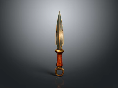 Ornate Ancient Dagger With Golden Blade Red Handle And Ring Decoration 3d model