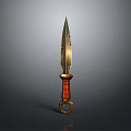 Ornate Ancient Dagger With Golden Blade Red Handle And Ring Decoration