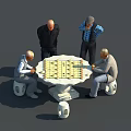 Elderly Men Playing Chess Around Stone Table With Chessboard And Pieces 3d model