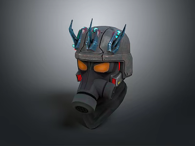 Futuristic Sci Fi Helmet With Spiked Protrusions Orange Eyes And Mechanical Design 3d model