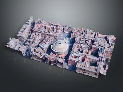 Aerial View Of Dense Urban Buildings With Central Domed Structure And Historic Architecture 3d model