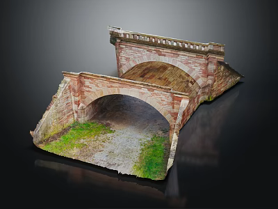 Stone Arch Bridge Model With Brick Railings Grass Covered Road And Detailed Design 3d model