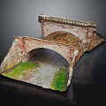 Stone Arch Bridge Model With Brick Railings Grass Covered Road And Detailed Design