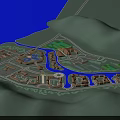 Detailed Aerial Planning Layout With Curving River Green Spaces And Round Dome Structures