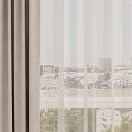 Gray Thick Curtains And White Sheer Curtains By Window With City View And Green Trees