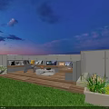 Rooftop Terrace Night View With Comfortable Sofa Green Plants Cityscape Glass Railing And Wooden Flooring