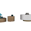 Modern Circular Coffee Tables Featuring Decorative Plants Honeycomb Texture And Storage Compartments