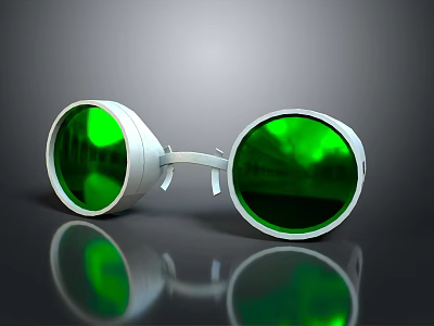 Sleek Daily Use Eyeglasses With Green Lenses White Frames And Reflection Design 3d model