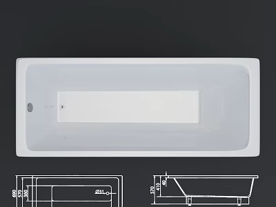 White Modern Bathtub With Technical Drawing And Dimensions 3d model