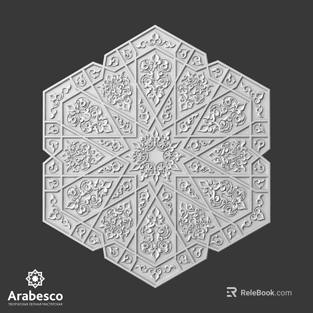 Octagonal Decorative Component Featuring Intricate Carved Patterns And Geometric Designs 3d model 
