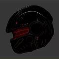 Futuristic Black Helmet With Red Glowing Accents And Geometric Patterns