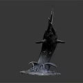 Leaping Sailfish Sculpture With Sail Like Dorsal Fin Long Bill And Wave Base