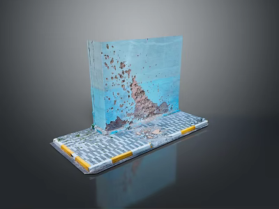 Scenic Landscape View of Weathered Blue Wall Gray Pavement with Yellow Edges and Peeling Debris 3d model