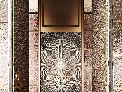 Hotel Lobby Grand Entrance With Radiant Patterned Glass And Metallic Frame Design 3d model