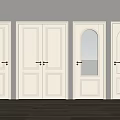 White Hinged Doors With Various Designs Golden Handles Gray Walls And Wooden Floors