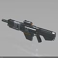 Futuristic Sci Fi Assault Rifle With Tactical Scope Metallic Body Orange Accents And Reflective Surface
