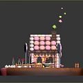 Fairy Tale Gingerbread House With Candy Decorations Lollipops And Pink Pathway