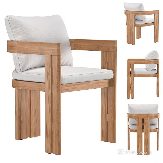 Leisure Chair With Wooden Frame White Cushion Armrest Design Multiple Angles 3d model 
