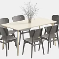 Light Colored Dining Table Set With Six Dark Gray Chairs And Vase With Dried Branches 3d model