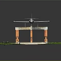 Vintage Airplane Displayed On Red Brick Archway In Model Scene With Grass And Paved Ground
