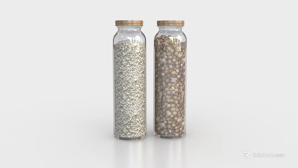 Transparent Ceramic Jars With Wooden Lids Containing Rice And Beans For Kitchen Storage 3d model 