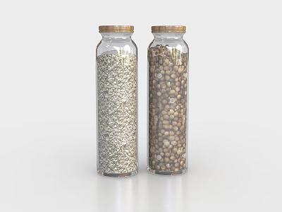 Transparent Ceramic Jars With Wooden Lids Containing Rice And Beans For Kitchen Storage 3d model