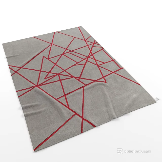 Gray Square Rug With Red Geometric Lines And Modern Abstract Design 3d model