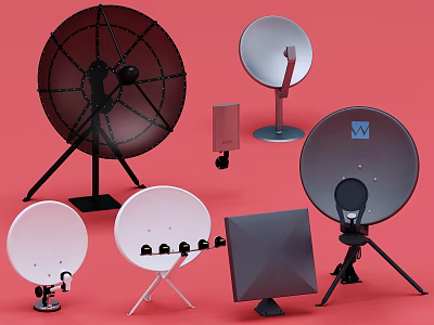 Modern Satellite Dishes And Antenna Equipment For Home Use In Various Styles 3d model