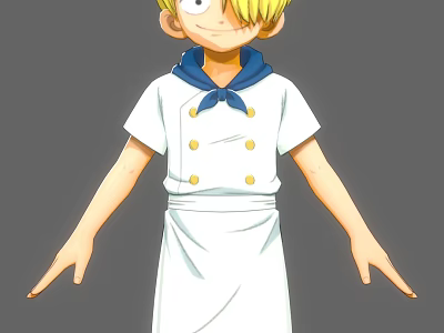 Game Anime Character In Chef Uniform With Blonde Hair Blue Scarf And White Apron 3d model