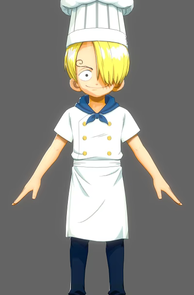 Game Anime Character In Chef Uniform With Blonde Hair Blue Scarf And White Apron 3d model